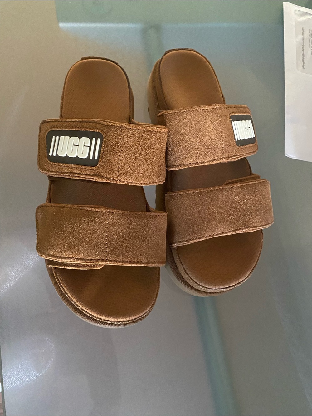 UGG Kids Brown Suede Double-Strap Slide Sandals